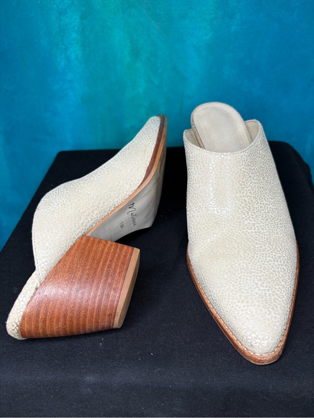 Anthropologie Matisse Cammy Ivory Western Leather Pointed Toe Mules Shoes 7.5